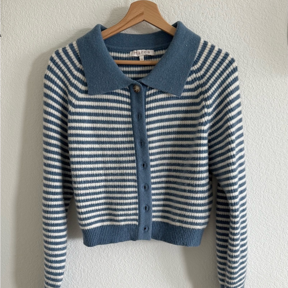 Chic Striped Blue and White Cardigan